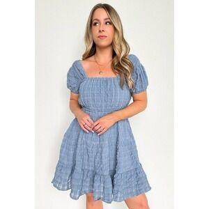 Boutique Day & Moon Puff Sleeve Dress Women's Short Sleeve Blue Size S